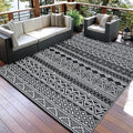 GAOMON Reversible Outdoor Rug 9'x18' Waterproof Plastic Straw Rug, Patio Rug, Large Modern Area Rug Carpet, Indoor Outdoor Rugs for Camping, Porch, Deck, Balcony, Backyard, Black/White(Bohemia)