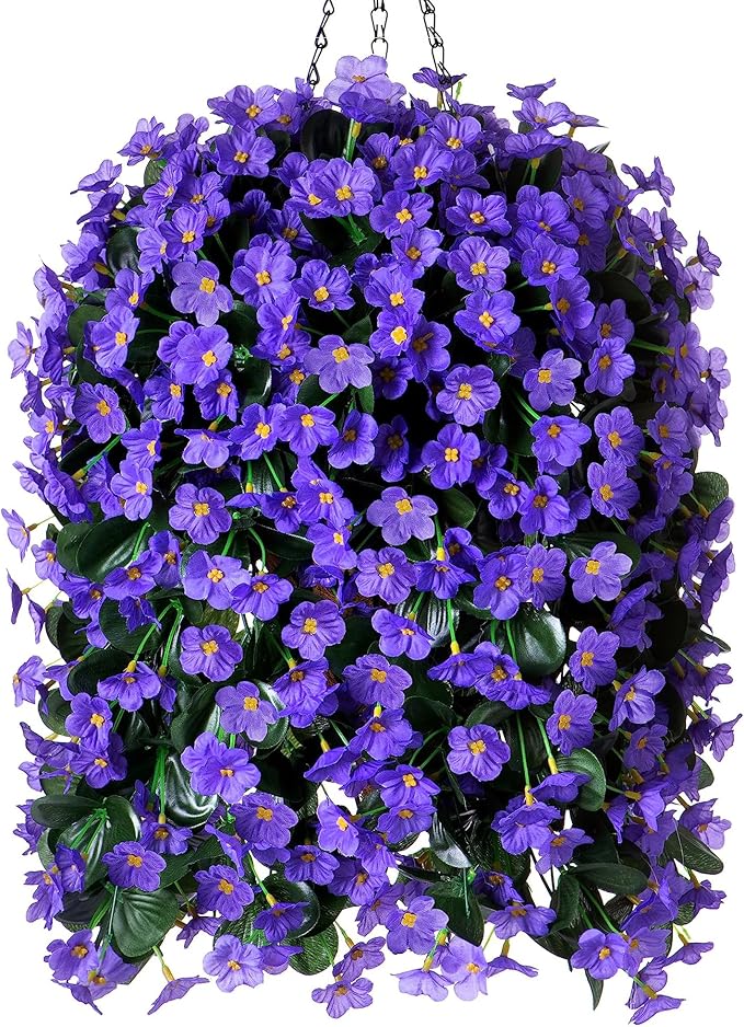 Artificial Fake Outdoor Hanging Flowers Plants Basket for Outside Porch Decoration, Fake Silk UV Resistant Look Real Purple Orchid Traing Vines for Home Balcony Yard Patio Garden Decor