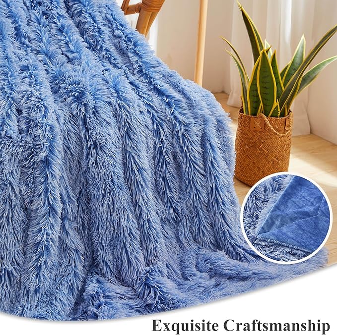 XeGe Luxury Fluffy Throw Blanket, Cobalt Blue Soft 50x60 Faux Fur Blanket Throw, Shaggy Plush Decorative Couch Blanket, Cute Furry Throw Fuzzy Blanket for Sofa Bed, Ombre Cobalt Blue