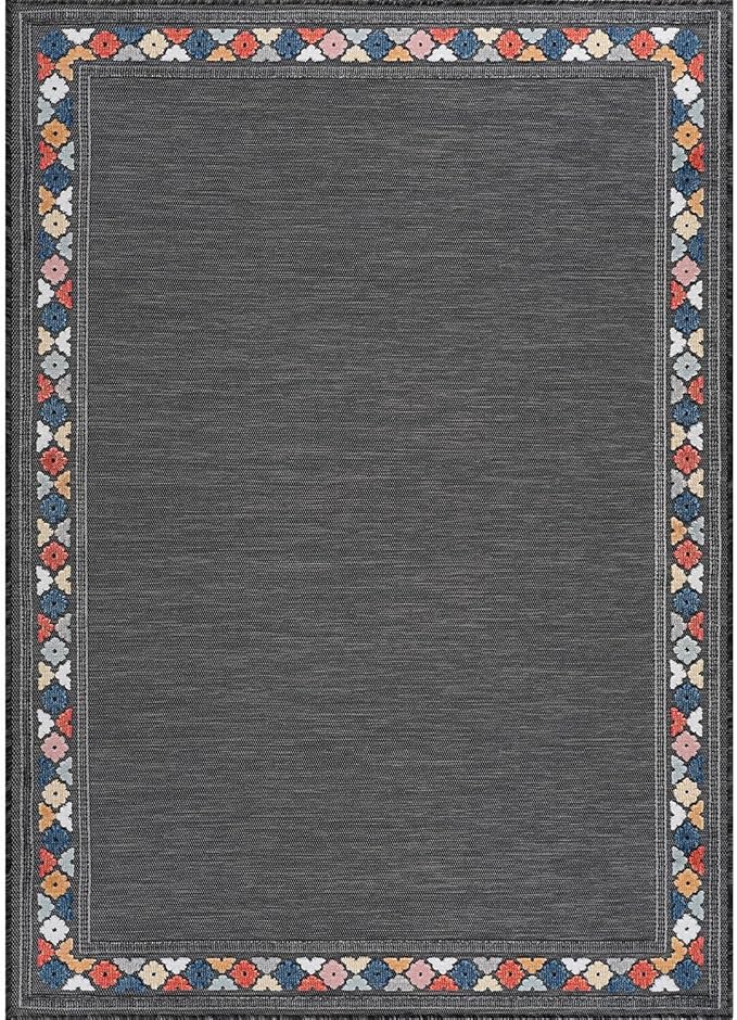 Beverly Rug Outdoor Rug 5x7 Modern Bordered Area Rugs for Indoor and Outdoor Patio Easy to Clean Non Shedding Living Room Porch Garden Washable Outside Carpet (5 x 7 Dark Gray)