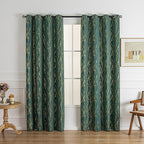 Grommets Blackout Long Window Curtains Green Gold-52W*84L 2PCS Drapes for Bedroom