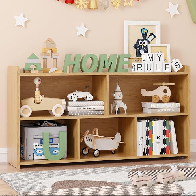 Book Shelf, 5 Cubes Storage Organizer, Open Bookshelf Wooden Bookcase, Freestanding Wooden Bookshelf Cube Shelf for Bedroom, Living Room