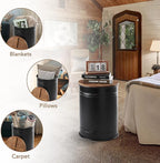 Rustic Storage Ottoman Seat Stool, Farmhouse Accent Side Table, Antique Galvanized Metal End Table Box Bin with Round Wooden Lid Set of 2 (Black)