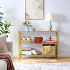 Hoctieon Gold Console Table, 3 Tier Entryway Table, Hallway Table, Narrow Sofa Table with Shelves, Entrance Table for Entryway, Gold and White