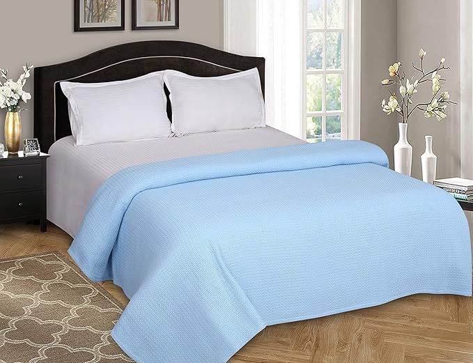 Elvana Home 100% Cotton Bed Blanket, Breathable Bed Blanket King Size, Cotton Thermal Blankets King, Perfect for Layering Any Bed for All Season, Light Blue