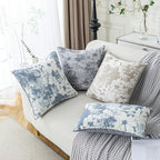 Jacquard Throw Pillow Covers 18x18 Inch Set of 2 - Vintage Floral Boho Pillow Cases with Botanical Pattern | Farmhouse Decor for Couch Living Room | Soft Textured Neutral Trio Dusty Blue 18" x 18"