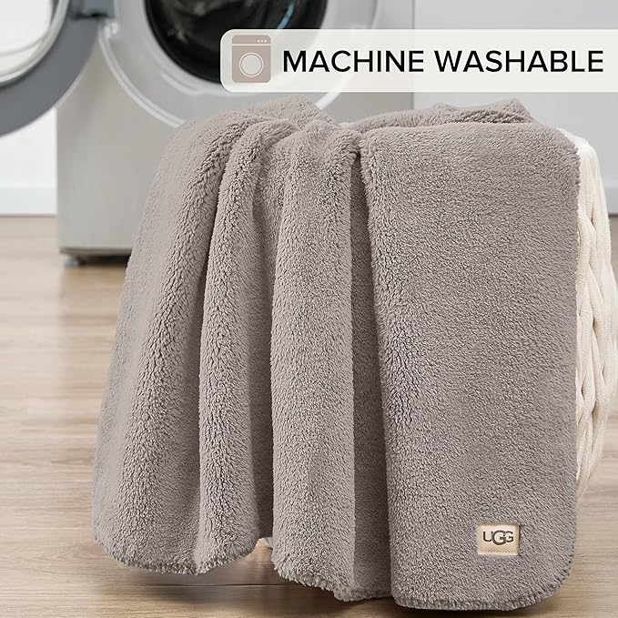 UGG Whitecap Plush Throw Blanket Fleece Lightweight Soft Throw for Couch or Bed Luxury Home Decor for Living Room Washable Hypoallergenic Blankets for Dorm Decor, 50-inch x 70-inch, Light Grey Seal