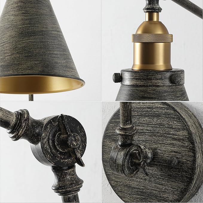 JONATHAN Y JYL7462D Rover 7" Classic Industrial Metal Adjustable Arm LED Wall Sconce, Rustic Dark Gray/Brass Gold for Bedroom, Bathroom, Vanity