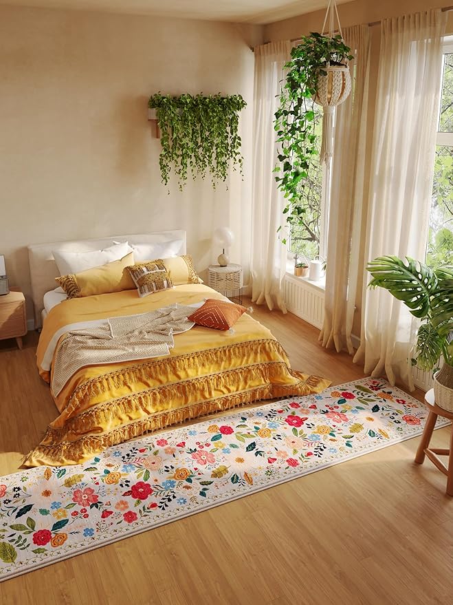 Runners for Hallways Kitchen Runner Rug Non Slip 2'x 10' Long Washable Rugs with Rubber Backing Soft Floral Carpet Runner for Hallways, Kitchen, Laundry, Bedroom, Bathroom(Beige)