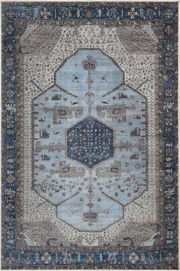 Keen Home Design 6x9 Rug - Machine Washable Area Rug with Non-Slip Backing, Ideal for Living Room, Dining Room, Bedroom - Vintage, Easy Clean, Durable, Low Pile Rug - (6' x 9')