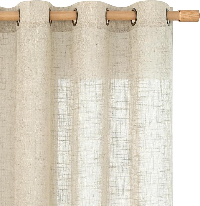 LAMIT Semi Sheer Linen Curtains 78 Inch Length for Living Room 2 Panels Set, Bronze Grommet Light Filtering Panels Neutral Drapes for Bedroom Farmhouse, 52 x 78 Inch, Linen
