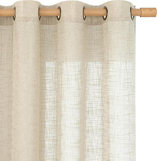 LAMIT Semi Sheer Linen Curtains 78 Inch Length for Living Room 2 Panels Set, Bronze Grommet Light Filtering Panels Neutral Drapes for Bedroom Farmhouse, 52 x 78 Inch, Linen