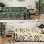 Boho Throw Blanket Queen Size, Oversized Soft Cozy Cotton Muslin Quilt Blanket for Bed Decor, Bird Patterned Couch Sofa Chair Cover, Vintage Farmhouse Cottage Woven Blanket, Green&Beige