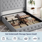 Allewie Full Size Lift Up Storage Bed, Button Tufted Headboard with Wingback, Hydraulic Support, No Box Spring Needed, Light Grey