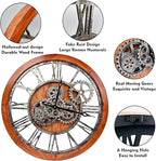 The B-Style Large Wall Clock 24 inch Moving Gear Wall Clock Oversized Vintage Farmhouse Wall Clocks for Living Room Decor Rustic Industrial Wood Clock (Brown and Bronze)