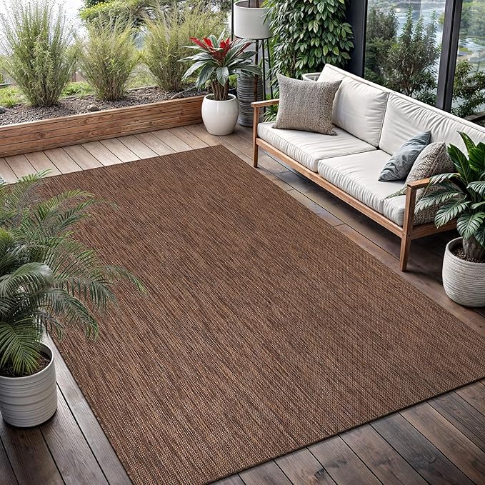 Washable Indoor Outdoor Rug 9x12 Weather Resistant Area Rugs Modern Solid for Porch Deck Balcony Backyard Patio Outside Carpet (9 X 12 Gold Brown)