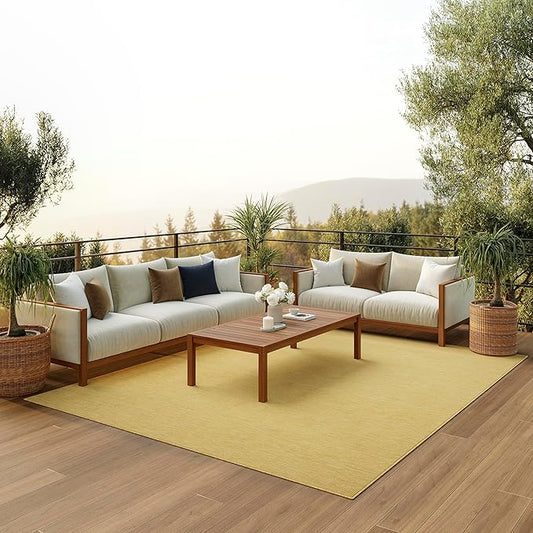 Nourison Home Positano Yellow 9' x 12' Area Rug, Modern, Solid, Indoor/Outdoor, Easy Cleaning, Non Shedding, Bed Room, Living Room, Deck, Backyard