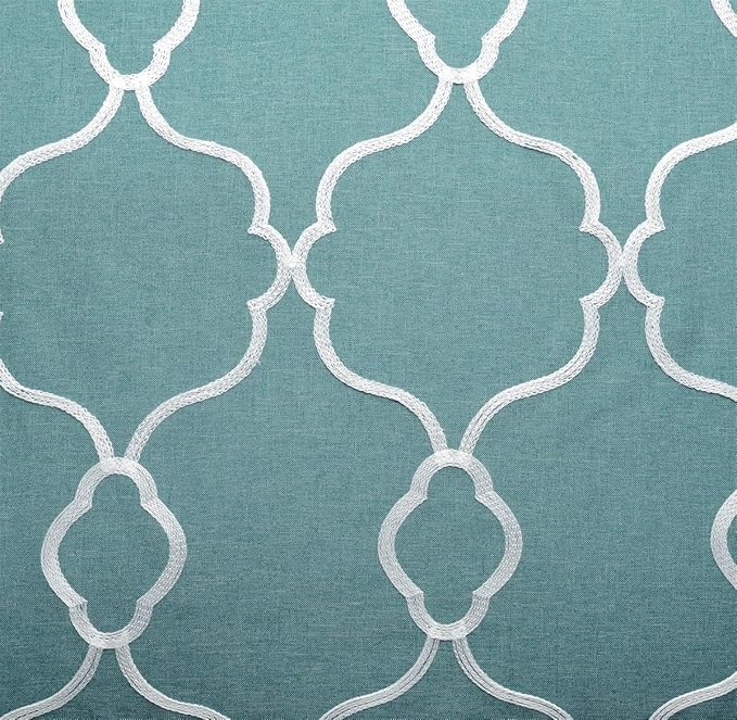 MIUCO Moroccan Embroidered Semi Sheer Curtains Faux Linen Grommet Window Panel Pair for Bedroom 52 x 63 Inch, Teal