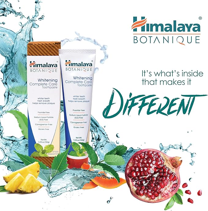 Himalaya Botanique Complete Care Whitening Toothpaste, Simply Peppermint, Fluoride Free for a Clean Mouth, Whiter Teeth and Fresh Breath, 5.29 oz, 4 Pack