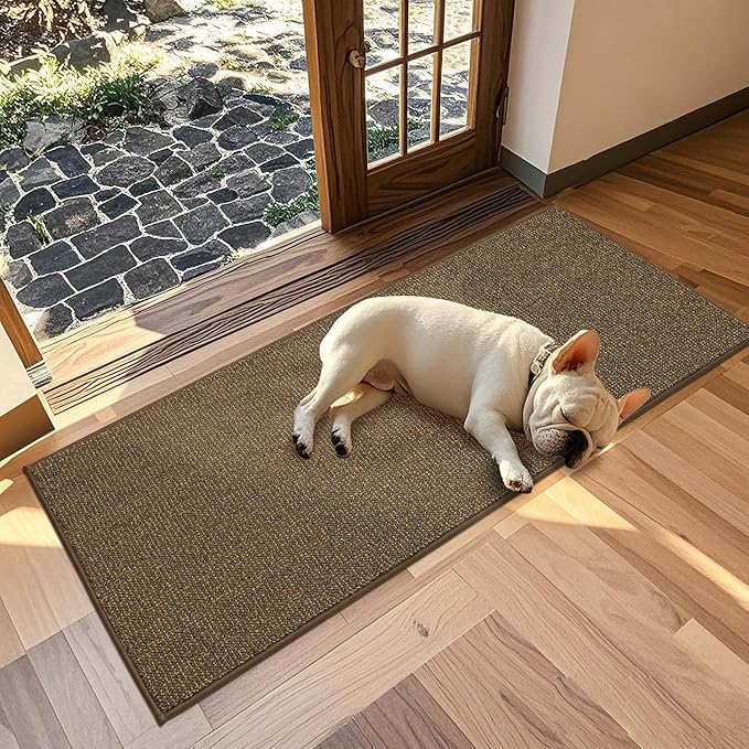 JSEI Dirt Trapper Door Mat 24"x60" Non-Slip Washable Entrance Mat, Dog Doormats, Absorbent & Fade-Resistant Floor Mats, Low Profile Welcome Mats for Entryway, Front Door, and Inside Entrance, Brown