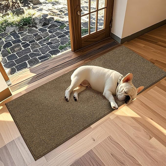 JSEI Dirt Trapper Door Mat 24"x60" Non-Slip Washable Entrance Mat, Dog Doormats, Absorbent & Fade-Resistant Floor Mats, Low Profile Welcome Mats for Entryway, Front Door, and Inside Entrance, Brown