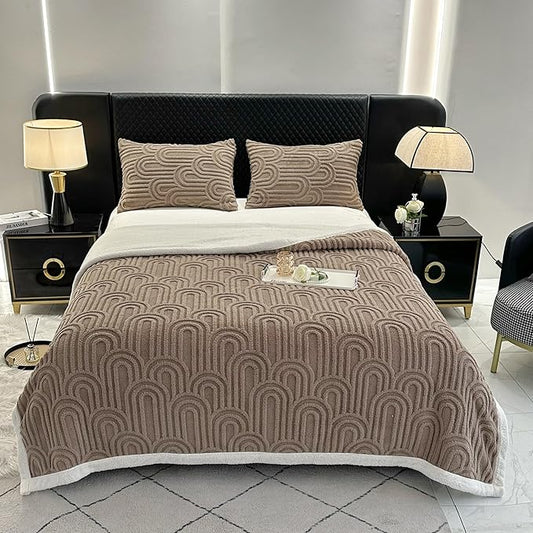 UKELER Sherpa Fleece Blanket 60 × 80 inch, Ultra Soft Twin Size Throw Blanket for All Season, Cozy Plush Arch Blankets for Bed Couch Sofa Office Camping, Coffee