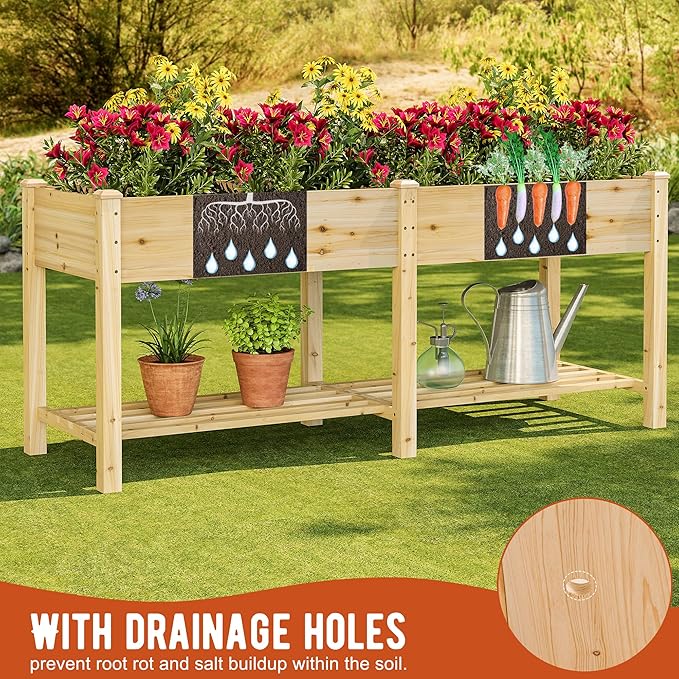 GHWIE Raised Garden Bed with Legs Elevated Wood Planter Box for Planting Vegetables Flowers Garden Patio Balcony Garden beds Outdoor with Liner