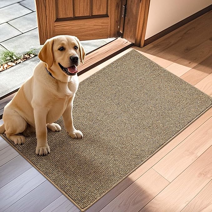 JSEI Dirt Trapper Door Mat 32"x48" Non-Slip Washable Entrance Mat, Dog Doormats, Absorbent & Fade-Resistant Floor Mats, Low Profile Welcome Mats for Entryway, Front Door, and Inside Entrance, Beige