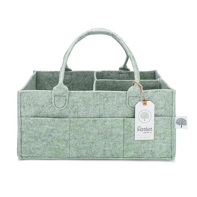Parker Baby Diaper Caddy - Nursery Storage Bin and Car Organizer for Diapers and Baby Wipes - Sage Green, Large