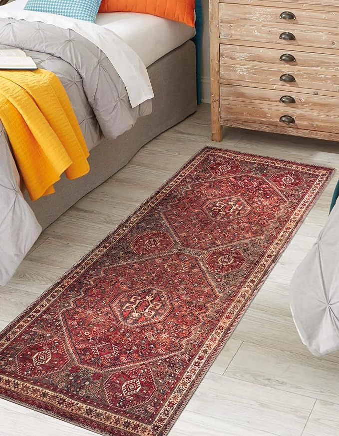 Keen Home Design 2x7 Rug - Machine Washable Runner Rug with Non-Slip Backing, Ideal for Hallway, Entryway, Kitchen, Laundry Room - Vintage, Easy Clean, Durable, Low Pile Rug - (2'6" x 7')