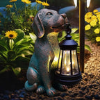 Dog Garden Statue Outdoor Décor with Solar Lights Lantern,Dog Solar Light Figurines Outside Decorations for Yard，Lawn ,Patio, Balcony, Unique Housewarming Gifts
