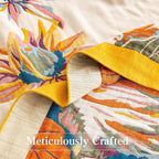 Boho Throw Blanket Full Size, Extra Large Soft Cozy Cotton Muslin Quilt Blanket for Bed Decor, Floral Patterned Couch Sofa Chair Cover, Vintage Farmhouse Cottage Woven Blanket, Yellow&Blue