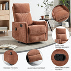 Manual Swivel Rocker Recliner Chair for Adults, Overstuffed Reclining Glider Chair for Nursing with Vibration Massage & Heat, Living Room Rocking Recliner 2-Stage backrest, Chenille Fabric Orange