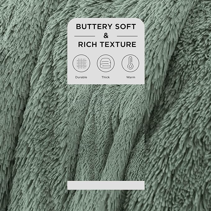 Bedsure GentleSoft Fluffy Sage Green Blankets Queen Size for Bed, Thick Sherpa Faux Fur Fleece Fuzzy Plush Winter Warm Soft Queen Blankets, Bedroom Decor Sage Green Cozy Gifts for Women Men, 90x90