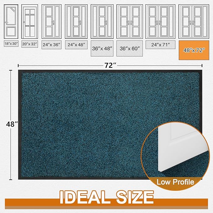 Mibao Front Door Mat, Dirt Trapper Welcome Mat for Outdoor Indoor, Non-Slip Waterproof Doormat, Durable Machine Washable Low Profile Entry Rug for Back Door Outside Patio Porch, 72" x 48", Blue