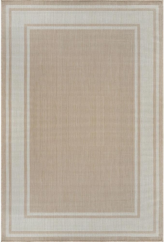 Beverly Rug Large Outdoor Rug 10x14 Modern Bordered Area Rugs for Indoor and Outdoor Patio Deck Porch Garden Waterproof Weather Sun Resistant Washable Outside Carpet (10 x 14 Beige)