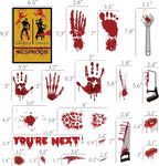 173PCS Halloween Bloody Footprints Floor Clings Plus Tattoos - Hallowmas Handprint Zombie Restroom Sign Decals Party Decorations