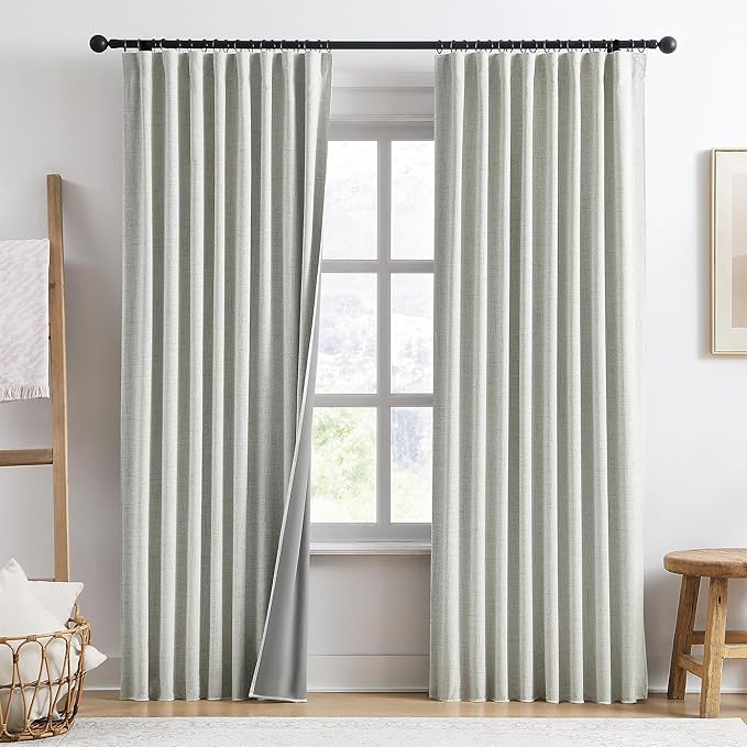 RAIN CITY Extra Wide Linen Blackout Curtains for Track System,Back Tab 70 Inch Wide Pleaetd Drapes with Hooks 2 Panels Modern Farmhouse Room Divider Curtains for Patio Sliding Door Living Room 96L