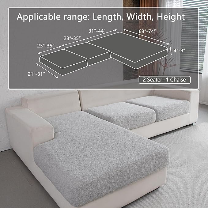 Couch Cushion Covers for Sectional Sofa, Stretch Soft Sofa Slipcovers Washable Wear-Resistant Universal Furniture Protector for Living Room(2 Seaters Covers+1 Chaise Cover, Light Gray)