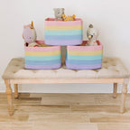 OrganiHaus Set of 3 Rainbow Woven Storage Baskets for Organizing, Cotton Rope Organizer Bins for Shelves, Closet & Nursery, Dog Toy Basket, Decorative Bins for Toys, Towels & Books - 15x10x9