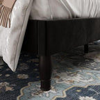 Allewie Full Size Bed Frame with Adjustable Velvet Tiara Headboard, Upholstered Diamond Button Tufted Platform Bed, Wood Slats Support, No Box Spring Needed, Black