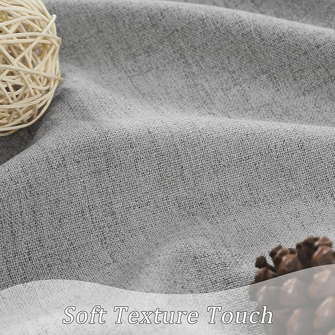 RAIN CITY Grey Linen Blackout Curtains 63 Inches Long,100% Light Blocking Textured Curtains for Bedroom Thermal Back Tab Rod Pocket Curtains 2 Panels with Hooks 50 x 63