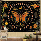 Lunerfex Moon Phase Butterfly Floral Wall Tapestry, Celestial Botanical Tapestries for Room Decor, Mystical Tapestry 60x44 Inch