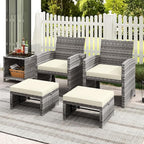 Tangkula 2 Pieces Patio PE Rattan Ottomans, Multipurpose Outdoor Footstool Footrest Additional Seating Side Table with Soft Zippered Cushions for Deck, Garden, and Yard (White)