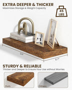 Marsmiles 24" Floating Shelves for Wall, Wooden Shelves with Invisible Brackets Set of 2, Rustic Farmhouse Wall Mounted Shelf for Kitchen Bathroom Living Room Study, Rustic Brown