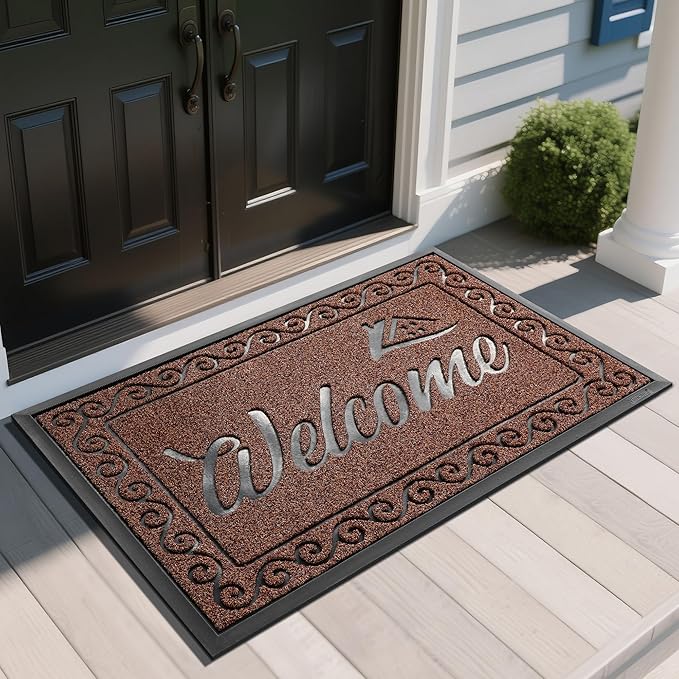 Yimobra Welcome Mat, Heavy Duty Sturdy Door Mats for Home Entrance Outdoor Indoor, Front Doormat for Outside Patio Floor Entry Porch Garage Office, Waterproof, Low Profile, 47X32 Inches, Maroon