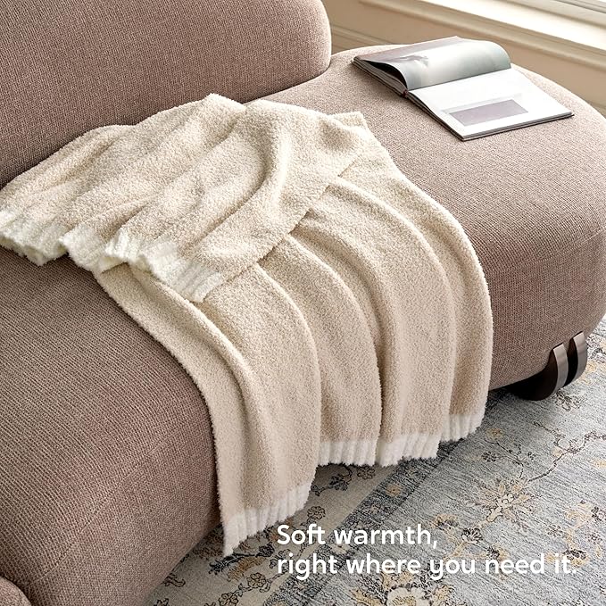 Joiedomi Throw Blanket for Couch Bed Sofa, Beige Knitted Blankets Gifts for Women Mom Girls, Cozy Cute Soft Throw Home Room Decor Aesthetic for Women Mothers Birthday Gifts 50x70 Inches