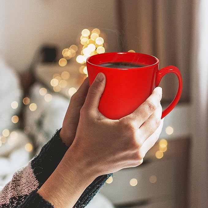 DISCOUNT PROMOS Glossy Ceramic Latte Coffee Mug 12 oz. Set of 10, Bulk Pack - Perfect for Tea, Espresso, Cappuccino, Hot Cocoa - Red