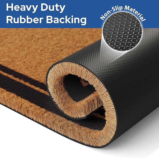 Barnyard Designs Natural Coco Coir Heavy Duty Backing Doormat - Large Cute Non-Slip Front Door Welcome Mat for Outside Entrance or Porch Entry, Brown (36x72, Border)