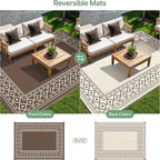 GENIMO Outdoor Rug Waterproof for Patio, 9'x12' Foldable Reversible Plastic Straw Carpet for Travel Trailers, Outside Area Mat for Rv, Deck, Picnic, Porch, Camper, Balcony, Beach, Coffee & Beige